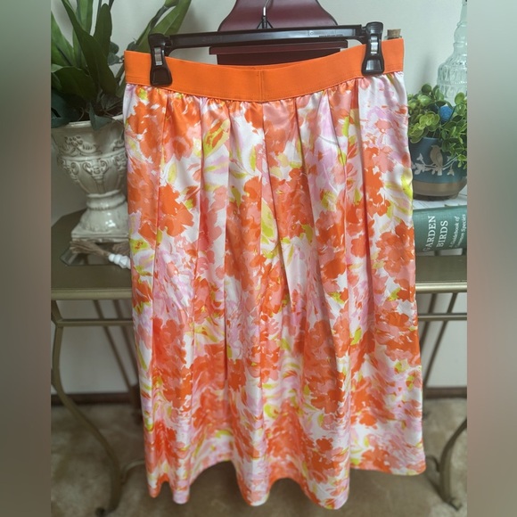 JOAN RIVERS RED CARPET COLLECTION ORANGE FLORAL PLEATED FULL CIRCLE SKIRT SZ S-M - Picture 7 of 7